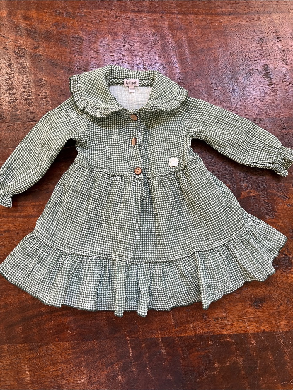 Riki Rah Olive Green Gingham Ruffle Dress